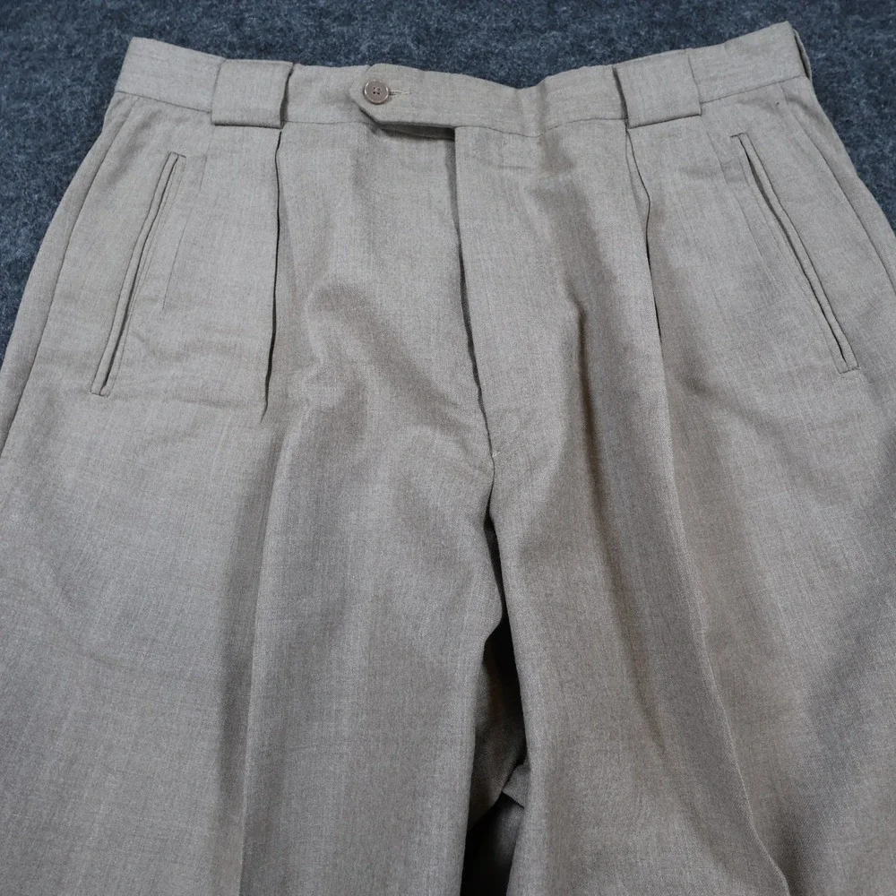 Tallia Uomo Dress Pants‎ Mens 34R Tan Wool Pleated Cuffed Slacks Trousers
